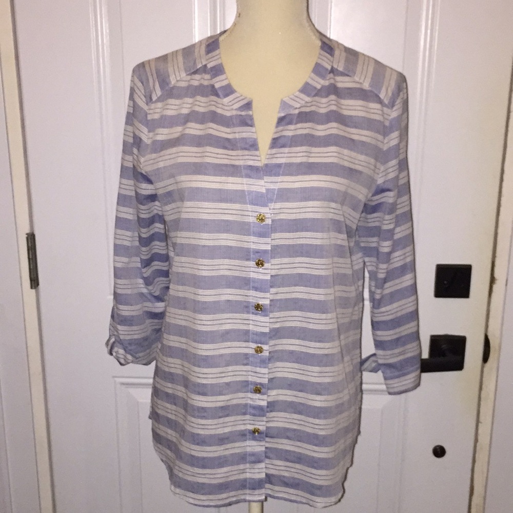 Anne Klein Ladies Button Down Dress Shirt Blouse 3/4 Sleeves Size Medium